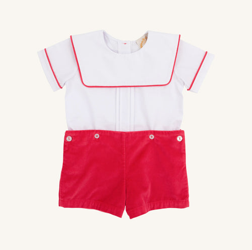 Beauregard Button-In Worth Avenue White with Richmond Red Velveteen