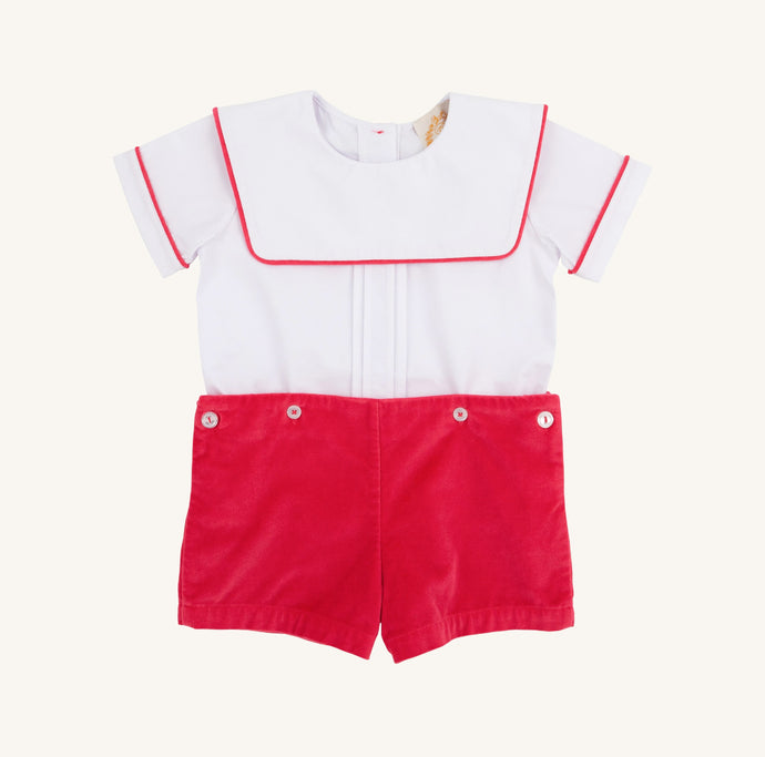 Beauregard Button-In Worth Avenue White with Richmond Red Velveteen