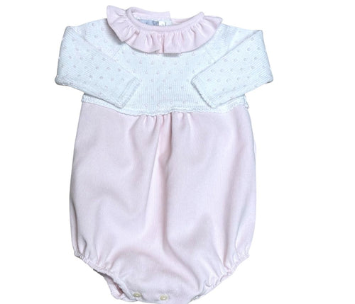 White with Pink Corduroy Bubble with Bitty Dot