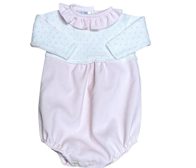 White with Pink Corduroy Bubble with Bitty Dot