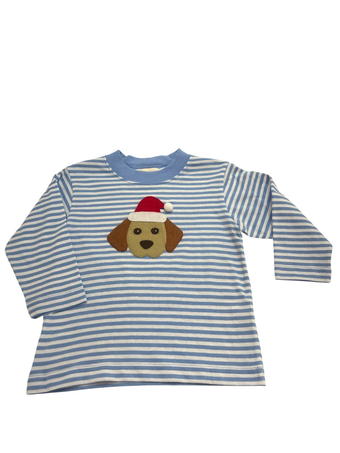 LS T-Shirt, Santa Dog on Stripe