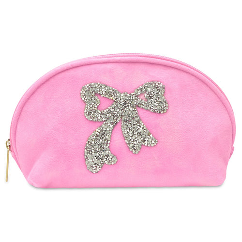 Glitter Bow Oval Cosmetic Case