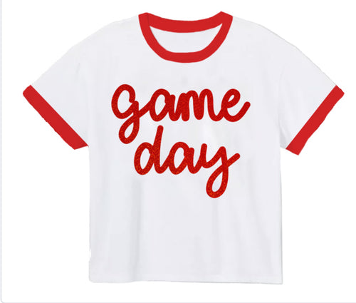 Tinsel Game Day Ringer Boxy T' Red