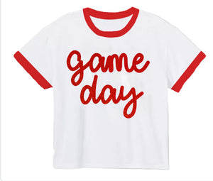 Tinsel Game Day Ringer Boxy T' Red