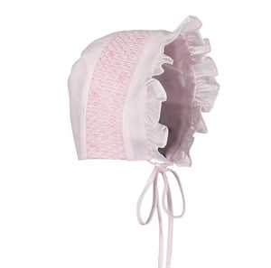 Girls Pink Smocked Bonnet