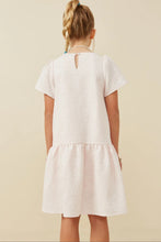 Blush Pink Girls Floral Textured Cap Sleeve Dress