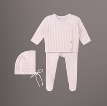 Pink Pointelle Knit Wrap Set With Hat