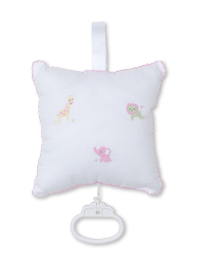 Jungle Friends White/Pink Hand Embroidered Musical Pillow