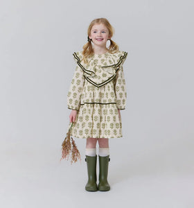 Girls Raphaela Dress Olive Rose Floral