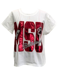 Kids Licensed MSU Metallic Word with Icons Tee