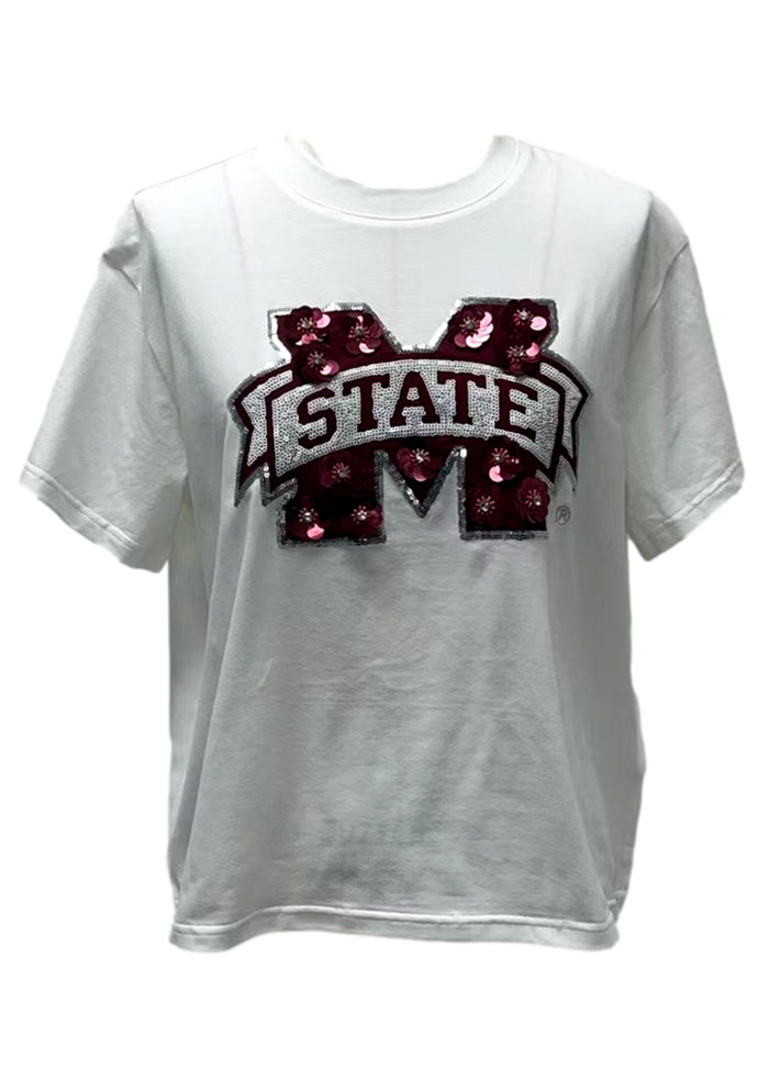 Kids Licensed Miss State Sequin Flower Tee