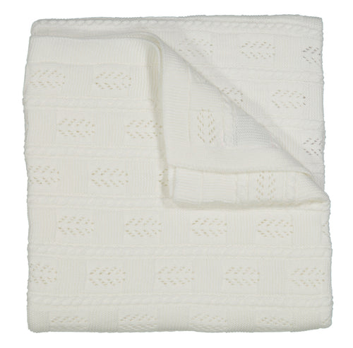 White Cable Pointelle Knit Blanket