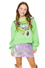Kids Bright Green Mardi Gras Beads Sweatshirt
