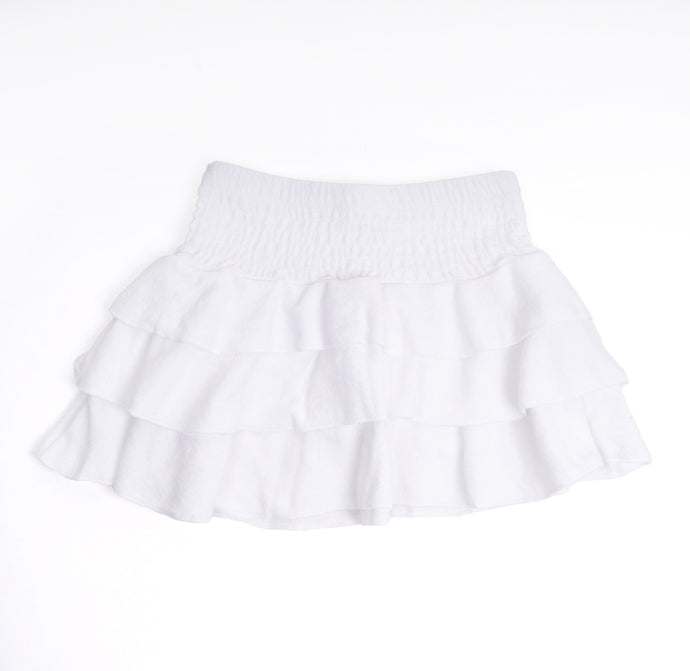 White Terry Girls Smocked Skirt