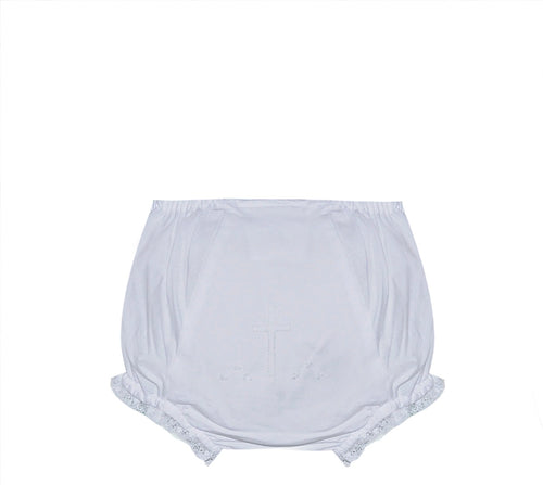 White Landon Diaper Cover, White Cross