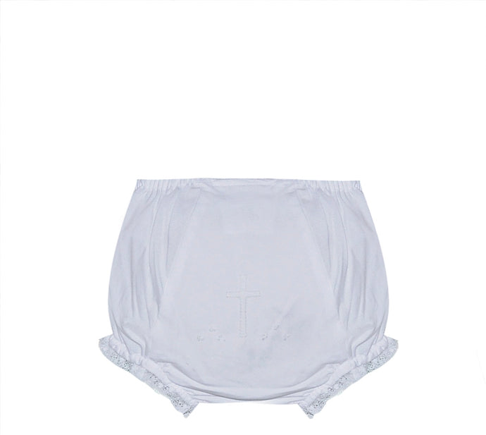 White Landon Diaper Cover, White Cross