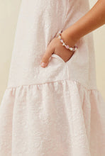 Blush Pink Girls Floral Textured Cap Sleeve Dress