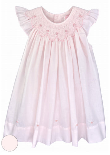 Pink Rosebuds Bishop Smocked Dress