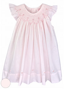 Pink Rosebuds Bishop Smocked Dress