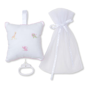 Jungle Friends White/Pink Hand Embroidered Musical Pillow