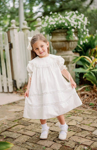 Donahue Dress - Blessings White Batiste, Ecru Ribbon