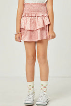 Girls Mauve Satin Leopard Print Smocked Waist Skirt
