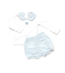 Blue Stripe French Knot Pumpkin Bloomer Set