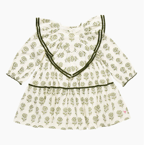 Girls Raphaela Dress Olive Rose Floral