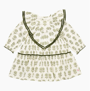 Girls Raphaela Dress Olive Rose Floral