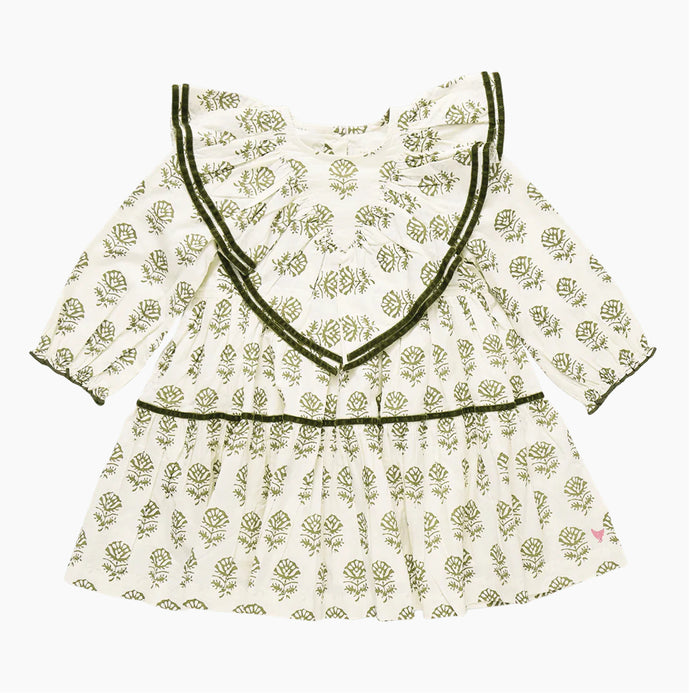 Girls Raphaela Dress Olive Rose Floral