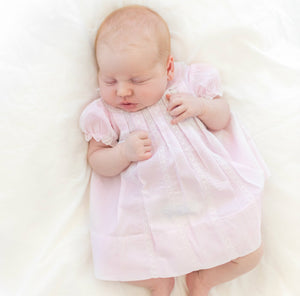 Pink Lace Inlay Pleated Dress
