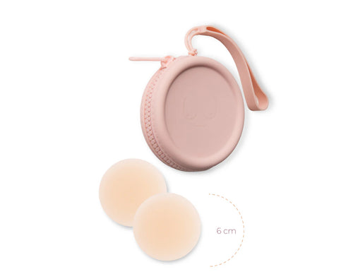 DELUXE DUO - SILICONE TRAVEL CASE + X1 PAIR OF NIPPLE COVERS BY BOOB-EEZ® Light Tint, 8CM, Dusty Pink