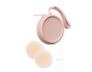 DELUXE DUO - SILICONE TRAVEL CASE + X1 PAIR OF NIPPLE COVERS BY BOOB-EEZ® Light Tint, 8CM, Dusty Pink