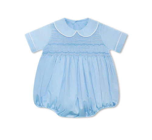 Matt Bubble Blue with White/Blue Smocking