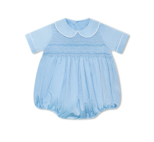Matt Bubble Blue with White/Blue Smocking