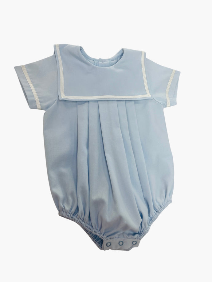 Pique Bubble- Blue with White ribbon trim
