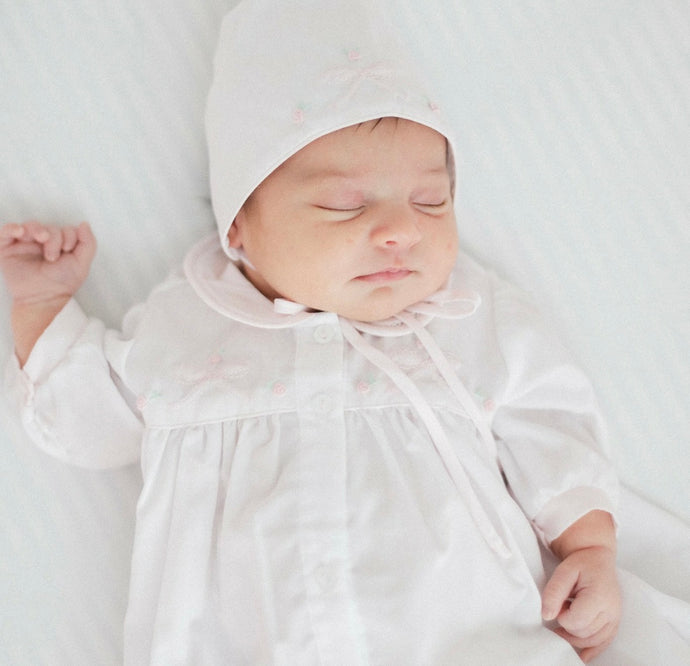 Embroidered Bow Take Me Home Gown With Bonnet