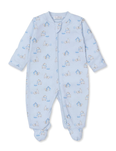 Pups in Action-Blue Zipper Footie