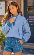 Blue Floral Printed Sherpa Jacket