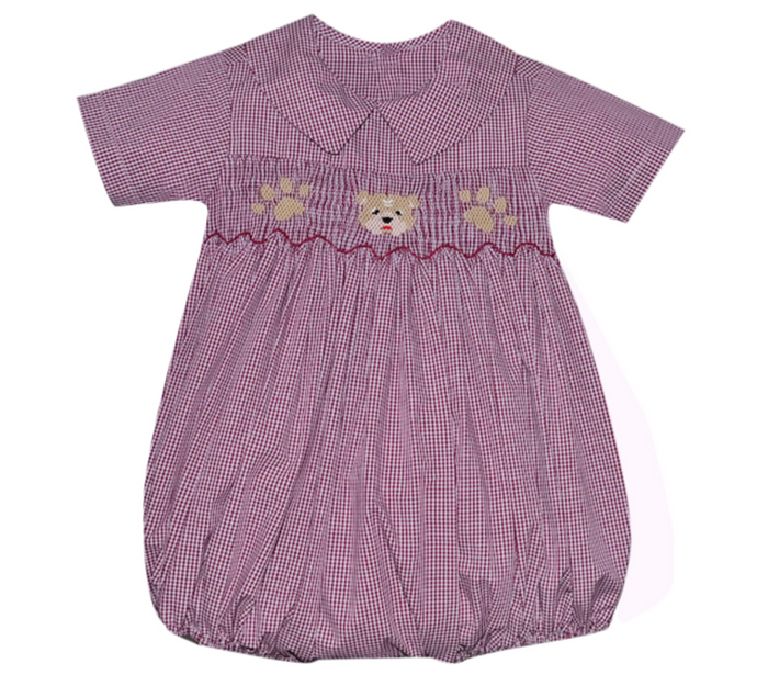 Bulldog Maroon/White Smocked Boy Bubble