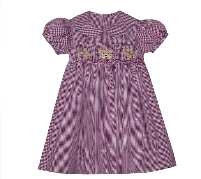 Bulldog Maroon/White Smocked Bishop Dress