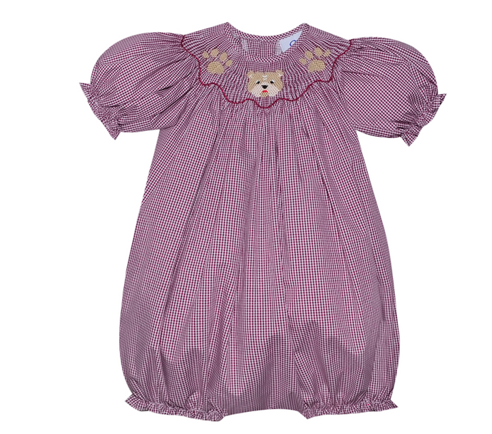 Bulldog Maroon/White Smocked Girl Bubble