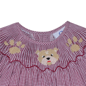 Bulldog Maroon/White Smocked Girl Bubble