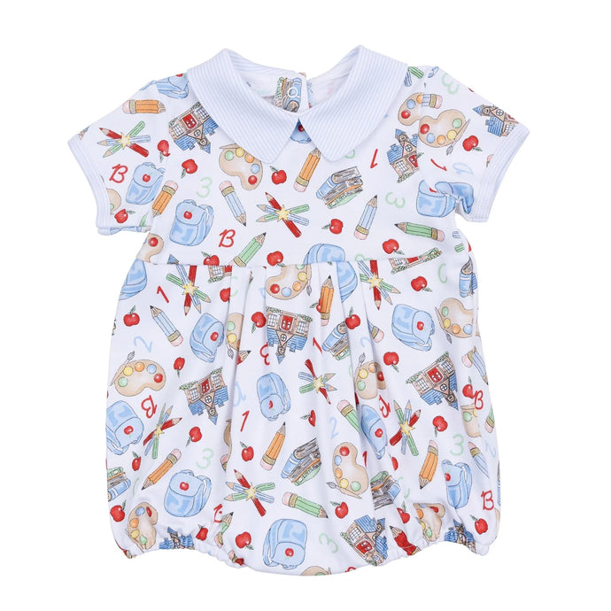 School Day Sweetness Collared Short Sleeve Bubble - Light Blue