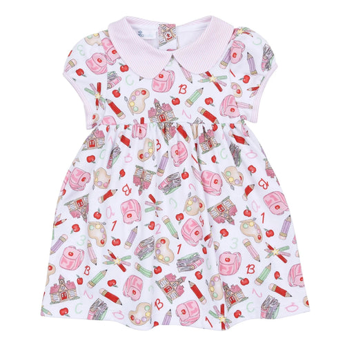 School Day Sweetness Collared Short Sleeve Dress - Pink