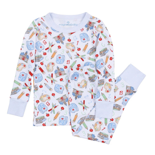 School Day Sweetness Long Pajamas - Light Blue
