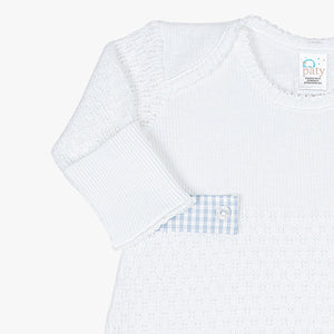 Paty Knit Blue Overlap Shoulder Gown (Gingham Tabs) 115GHM