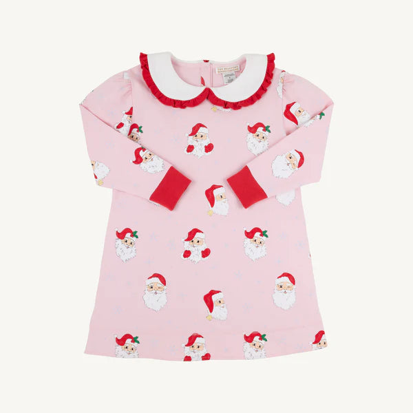 Maude's Ruffle Cassidy Comfy Crewneck Dress Dear Santa (Palm Beach Pink) with Worth Avenue White & Richmond Red