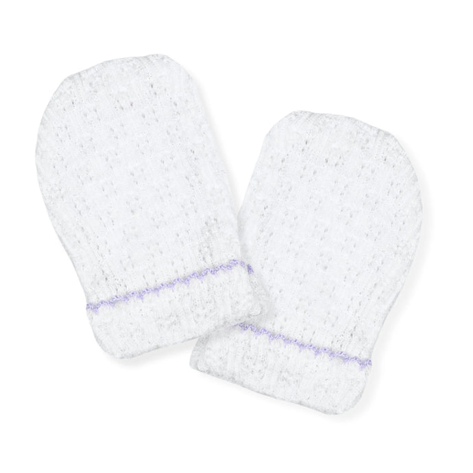 White w/Lavender Paty Knit Mittens #188