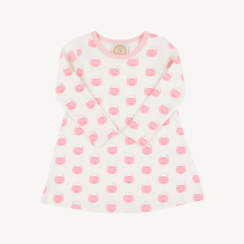 Long Sleeve Polly Play Dress Vintage Prep Pumpkin Pails with Sandpearl Pink